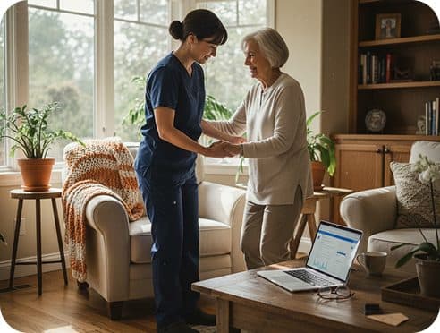 A care provider working inside a client's home