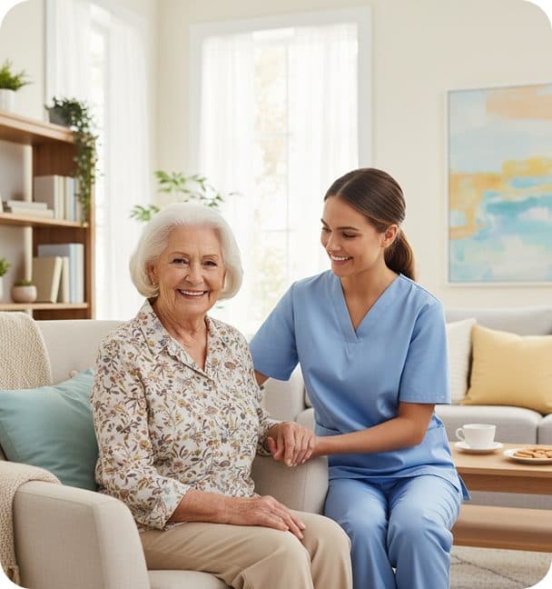 A care provider and client inside the Northern California agency Anaya was built in